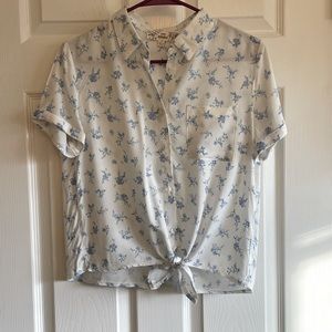SOLD Pink Republic Size Small White and Blue Tie Top